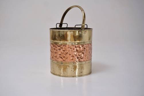 Antique brass bucket/bin with copper banding, 1900`s ca, English